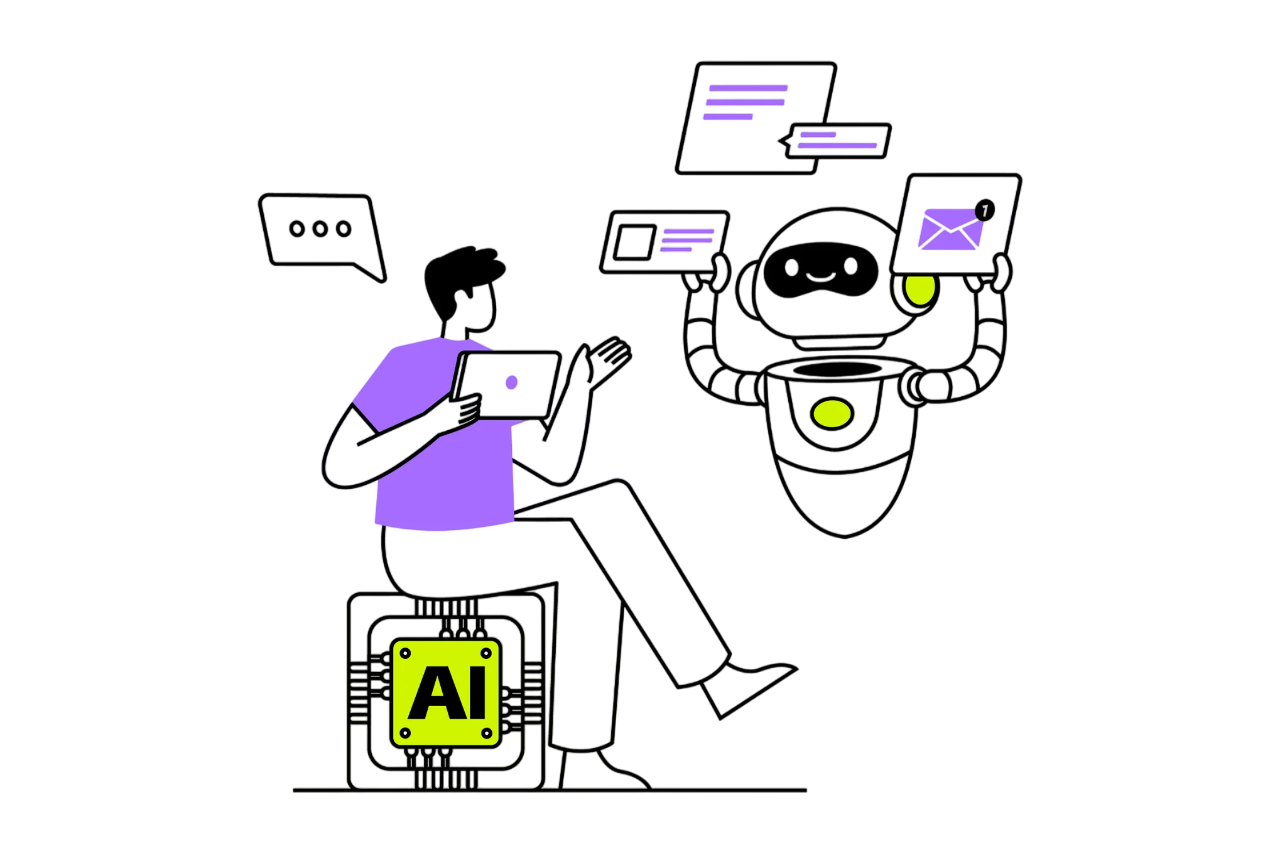 Illustration of an AI-powered chatbot interface for customer engagement