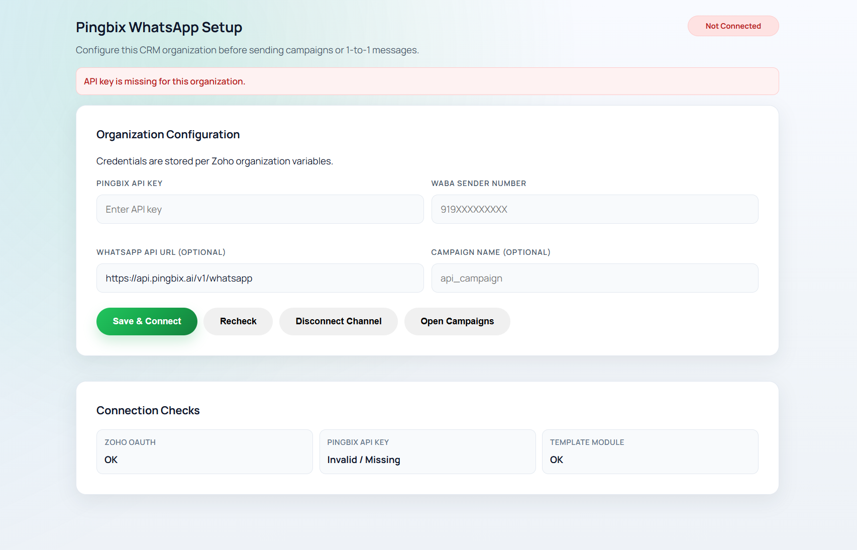 Setup page