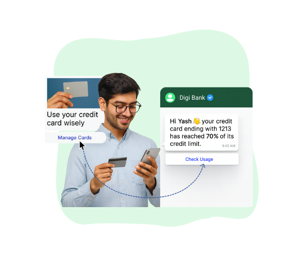 Graphic depicting automated operational alerts and real-time notifications via WhatsApp Business API